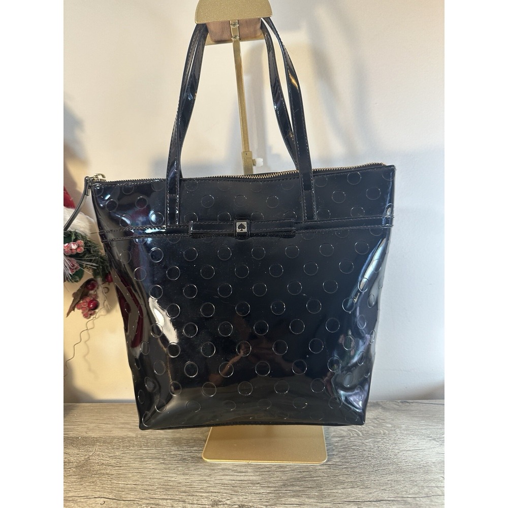 Kate Spade Polka Dot Camellia Street Tote Patent Leather Bag Black Handbag Purse